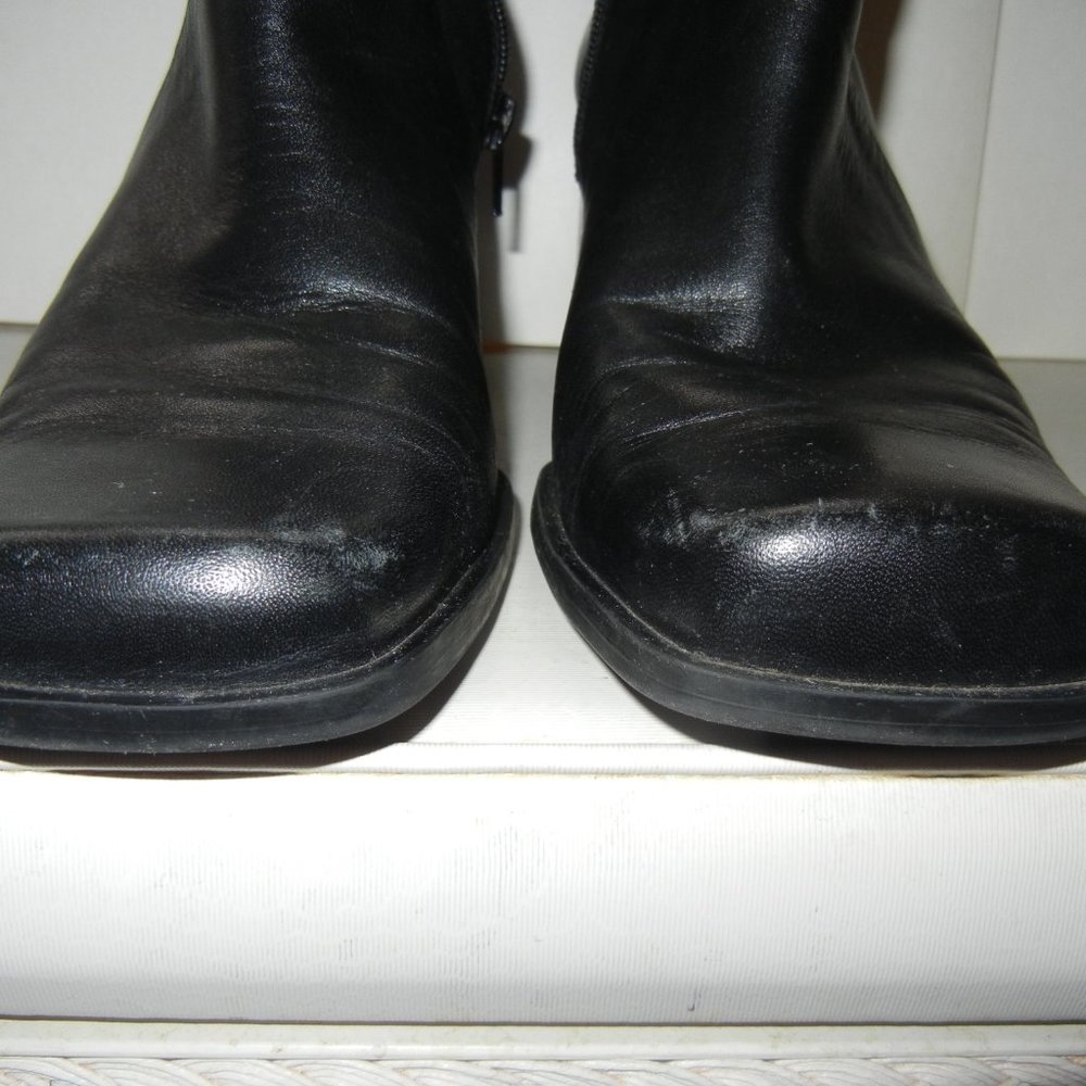 Y2K Chunky Vintage 10M Black Leather Ankle Boot Full Zip Block Heel Square Toe - Picture 2 of 12